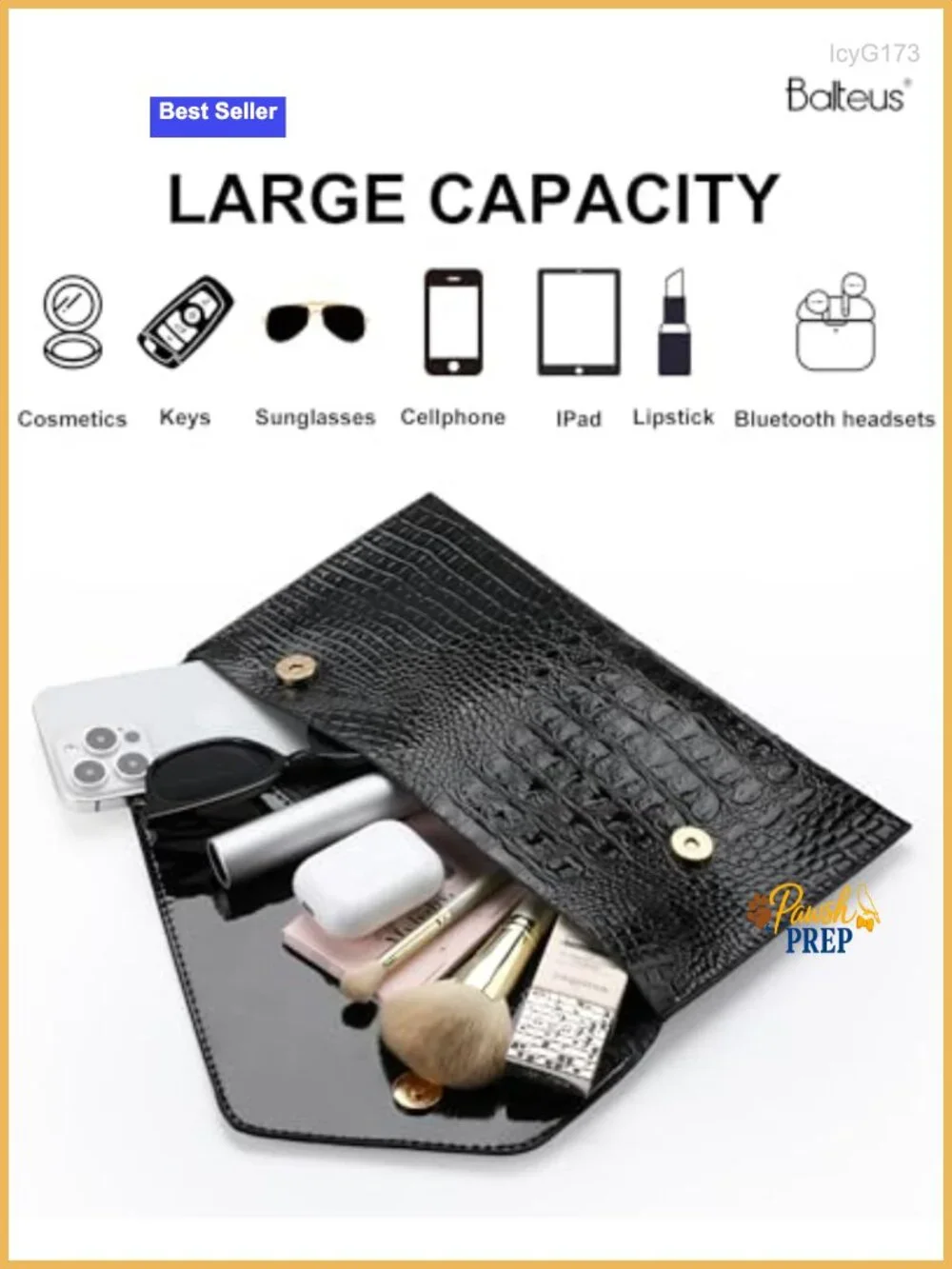Faux Leather Croc-Embossed Envelope Clutch with Buckle Closure for Formal Events